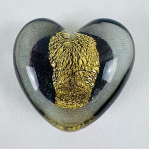 Vintage Eickholt Art Glass Heart Shaped Iridescent Paperweight Dichroic Signed